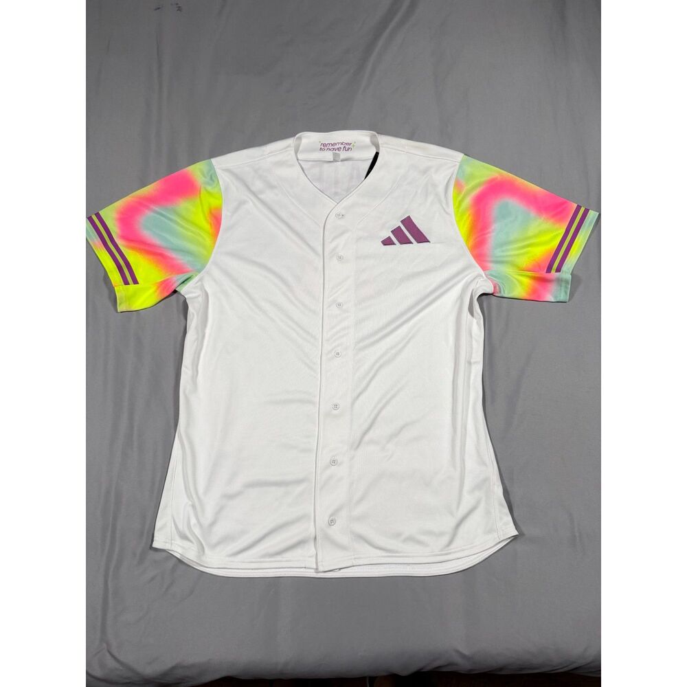 adidas x Sis Bates #22 "Remember to Have Fun" Baseball Jersey - White/Neon 2XL